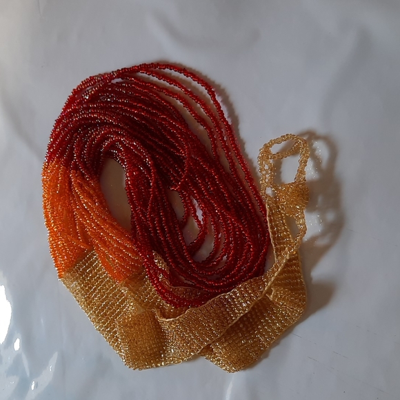 Long strand about 16 inches red, orange and yellow beautiful beaded necklace - Picture 3 of 5